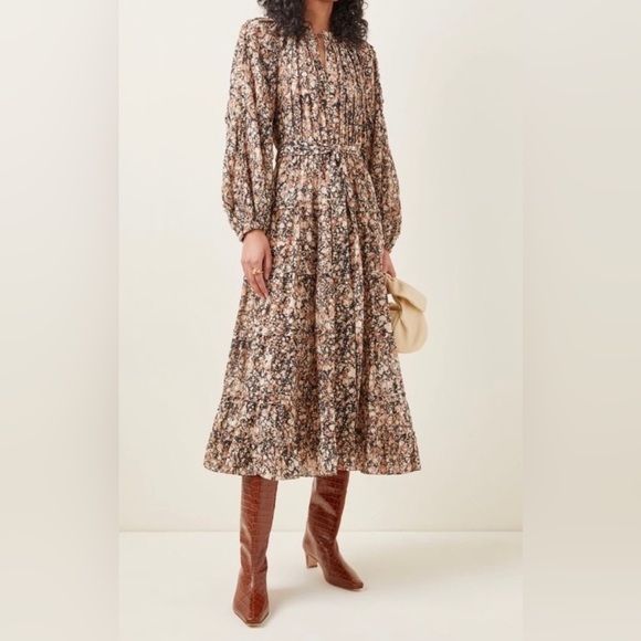 Ulla Johnson Dresses & Skirts - Ulla Johnson Anzu Midi Dress Brown Tan Neutral Gathered Marble Size 6
